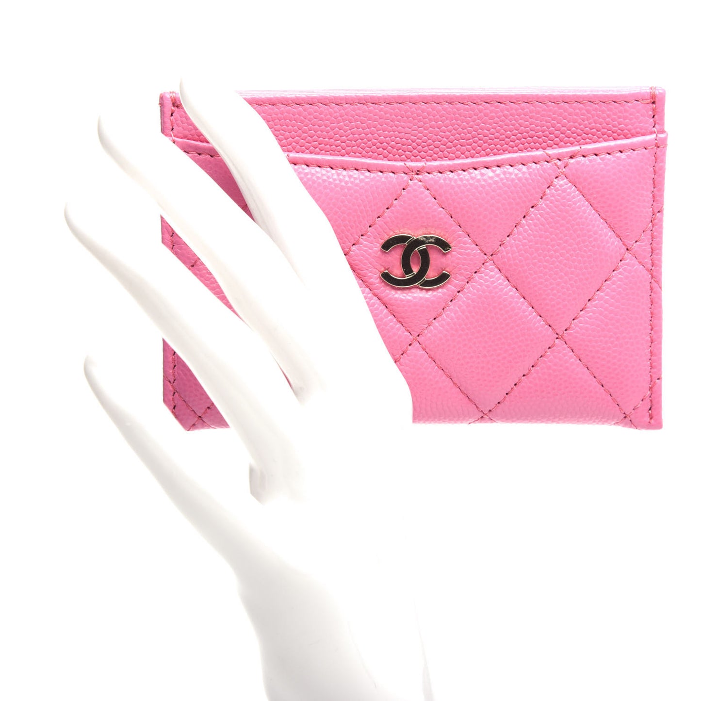 Caviar Quilted Card Holder Pink