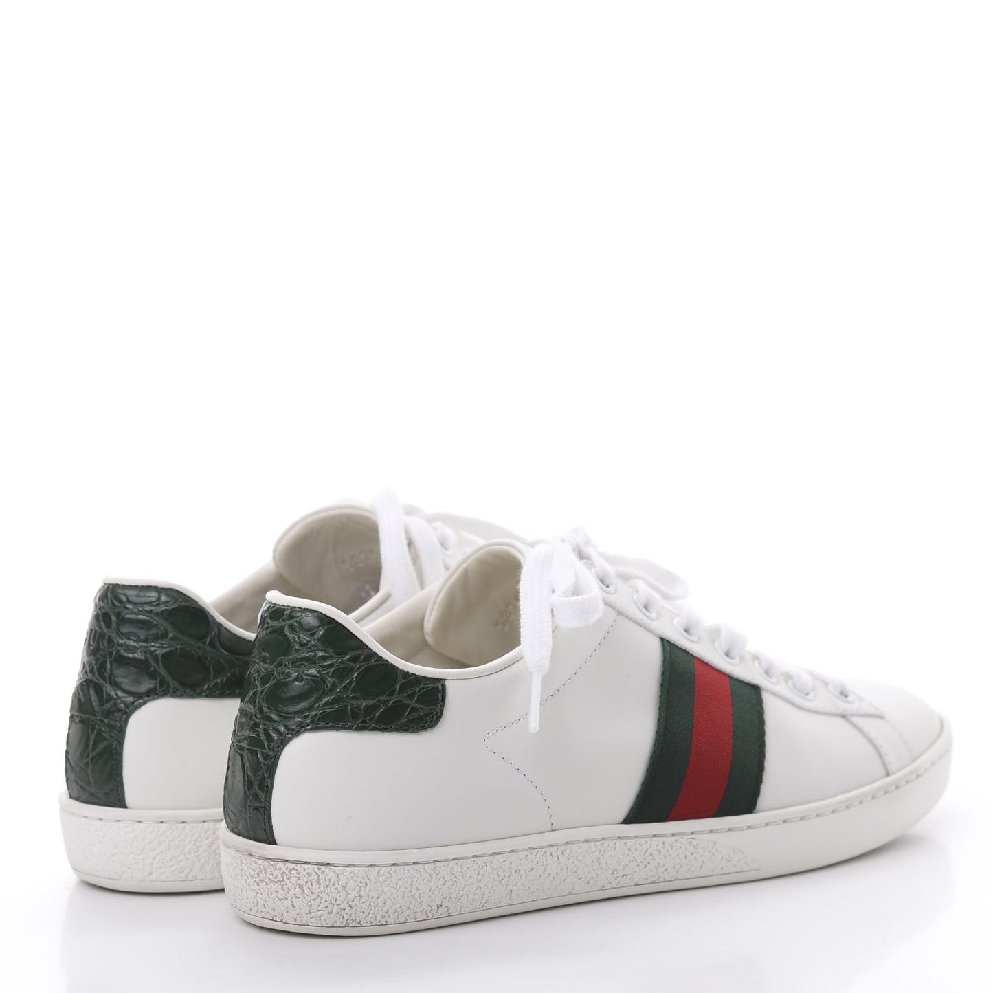Calfskin Crocodile Web Ace Sneakers 37.5 White Green