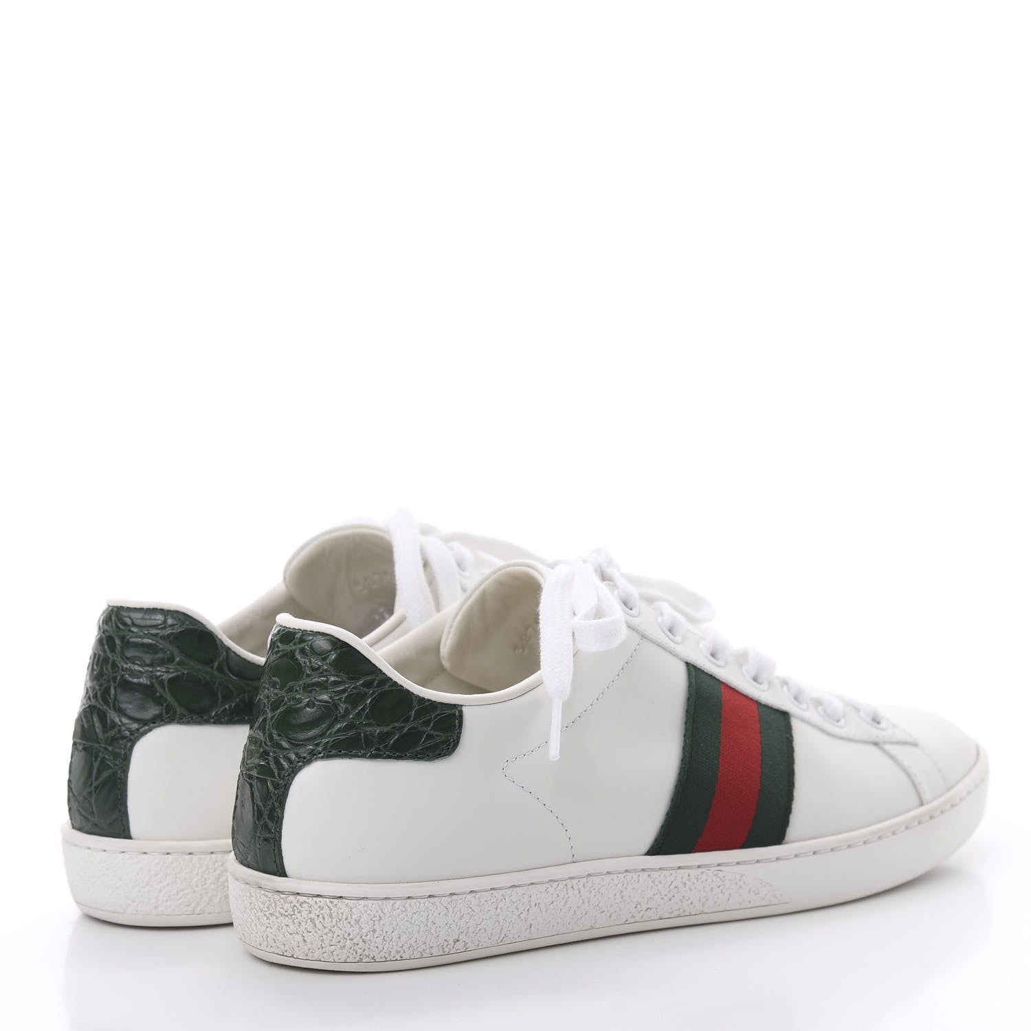 Gucci Calfskin Crocodile Web Ace Sneakers 37.5 White Green 4 of 8