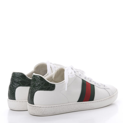 Gucci Calfskin Crocodile Web Ace Sneakers 37.5 White Green 4 of 8