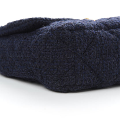 Chanel Tweed Quilted Large 19 Flap Navy Blue 9 of 11