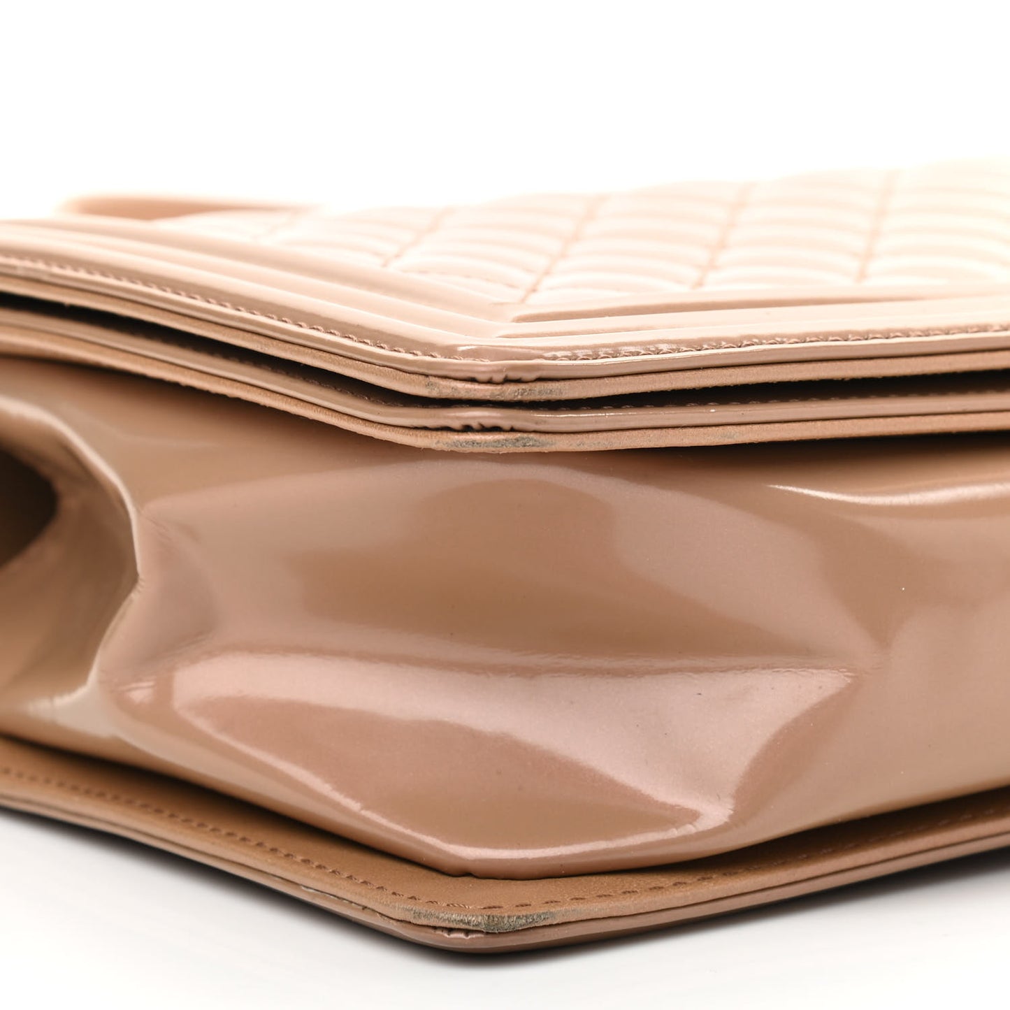 Iridescent Glazed Calfskin Quilted New Medium Boy Flap Dark Beige