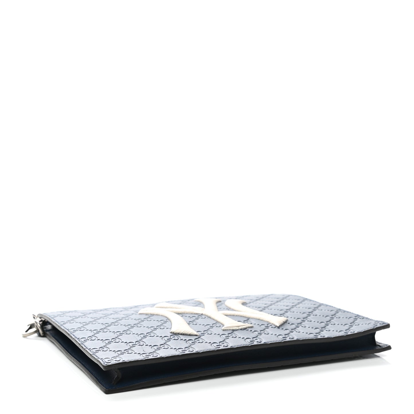 X MLB Guccissima NY Yankees Zip Wristlet Pouch Royale Ivory