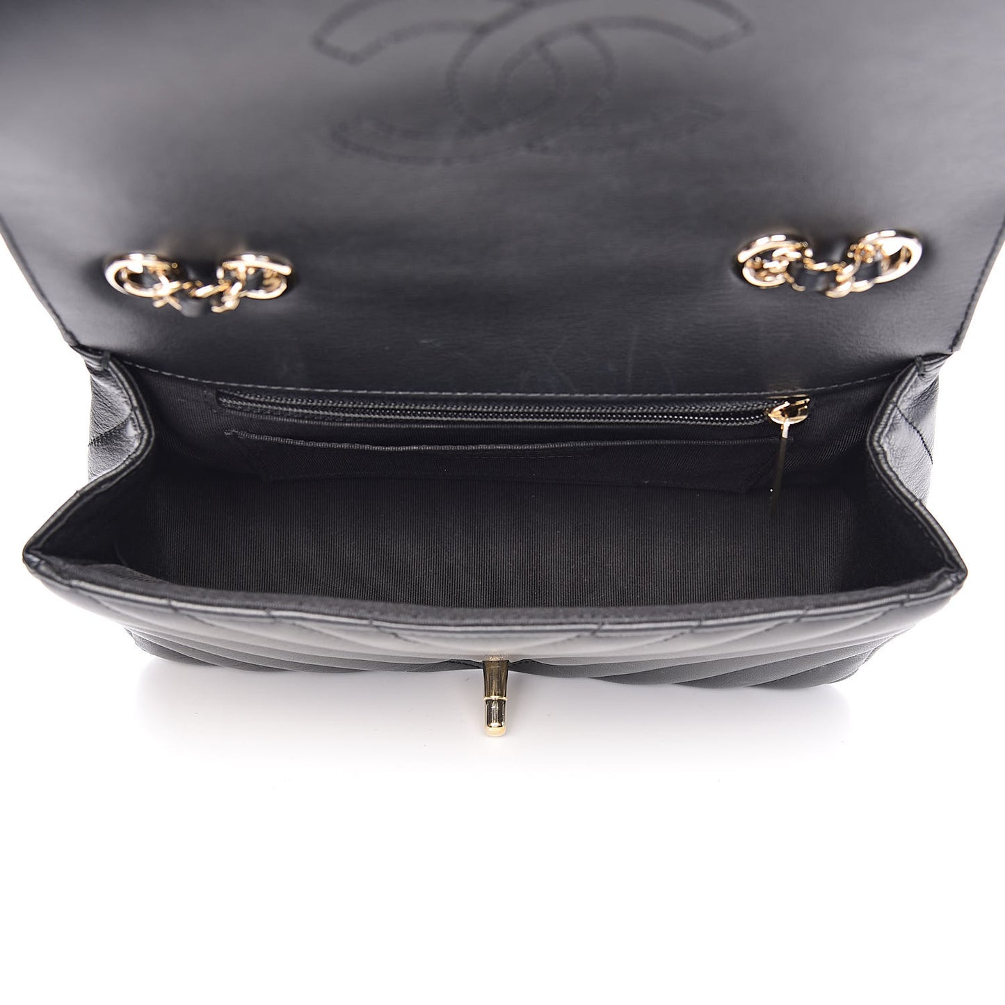 Calfskin Chevron Quilted Mini Statement Flap Black