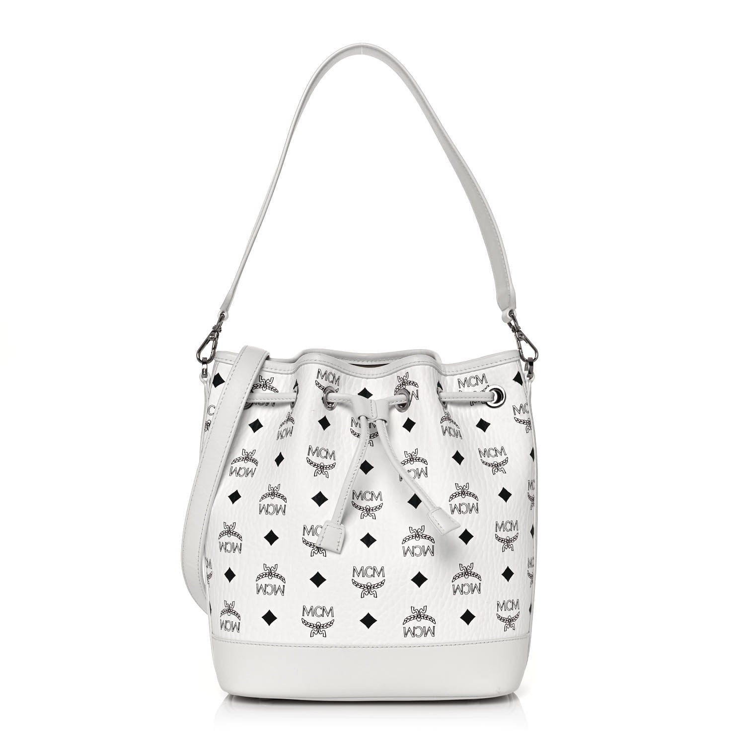 MCM Visetos Medium Dessau Drawstring Bucket Bag White 1 of 15