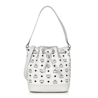 MCM Visetos Medium Dessau Drawstring Bucket Bag White 1 of 15