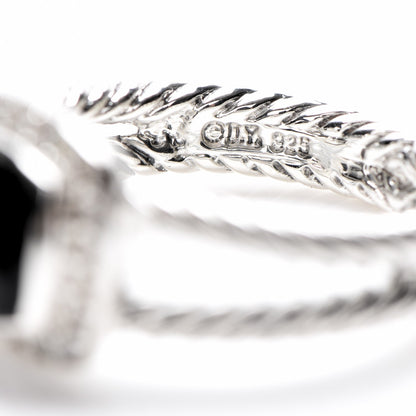 David Yurman Sterling Silver Diamond Black Onyx 7mm Petite Albion Ring 54 6.75 4 of 5