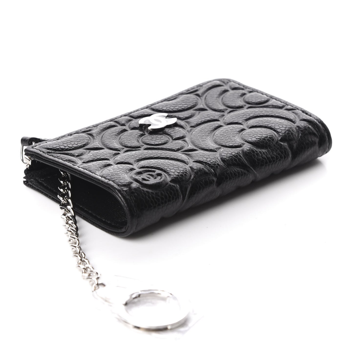 Caviar Camellia Embossed Key Holder Case Black