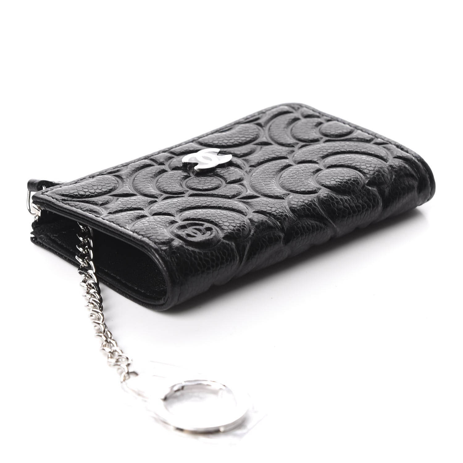 Chanel Caviar Camellia Embossed Key Holder Case Black 4 of 11