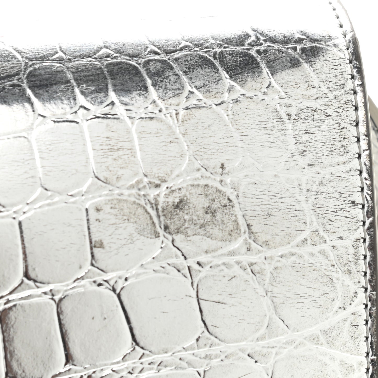 Metallic Patent Crocodile Embossed Small TB Shoulder Bag Silver