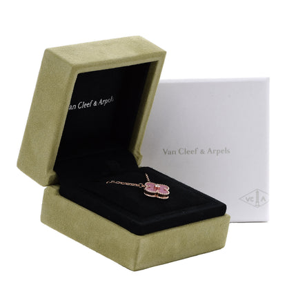Van Cleef & Arpels 18K Rose Gold Diamond Rhodonite Vintage Alhambra Pendant Necklace 7 of 7