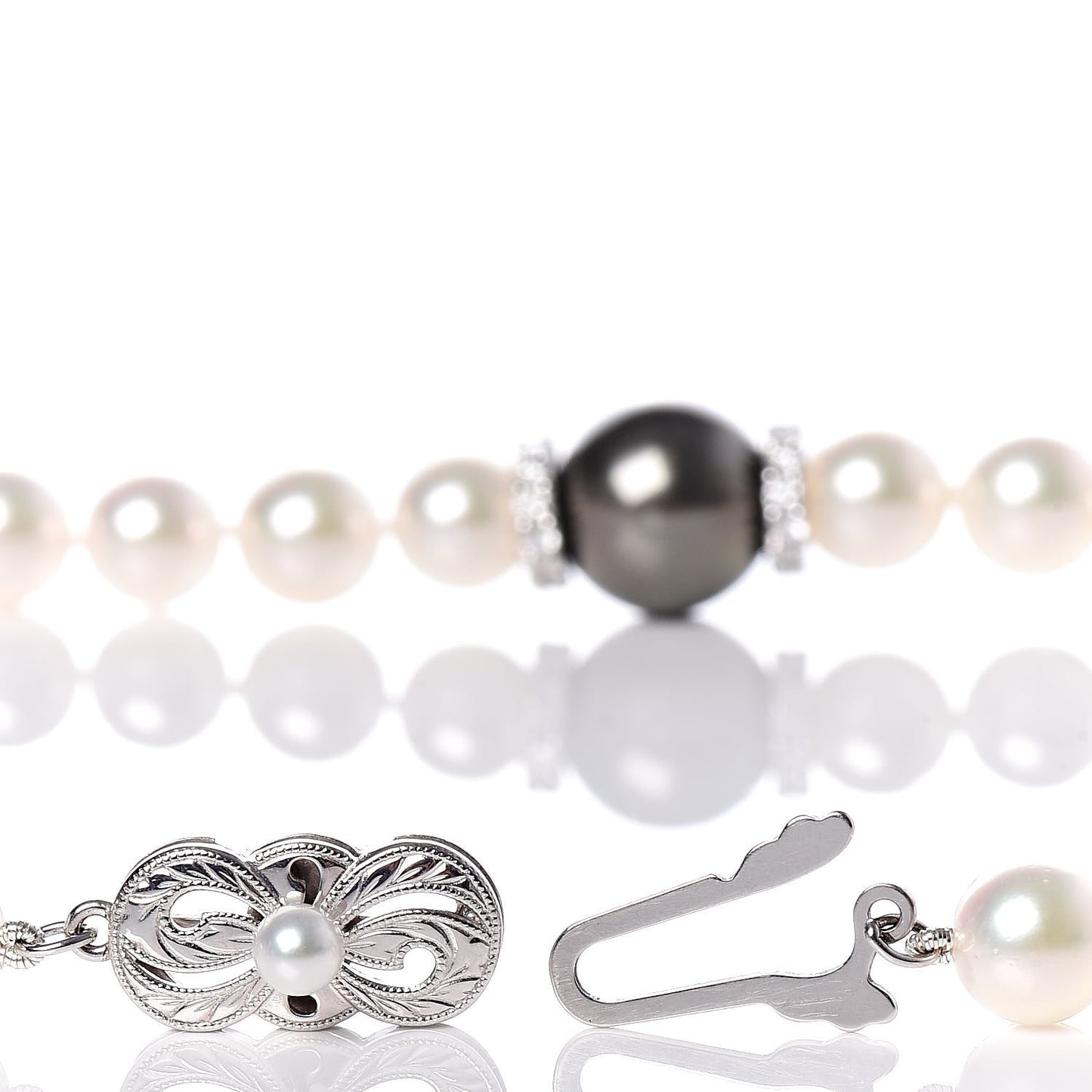 18K White Gold Diamond 7-11mm Akoya Pearl Black South Sea Pearl Fusion Necklace