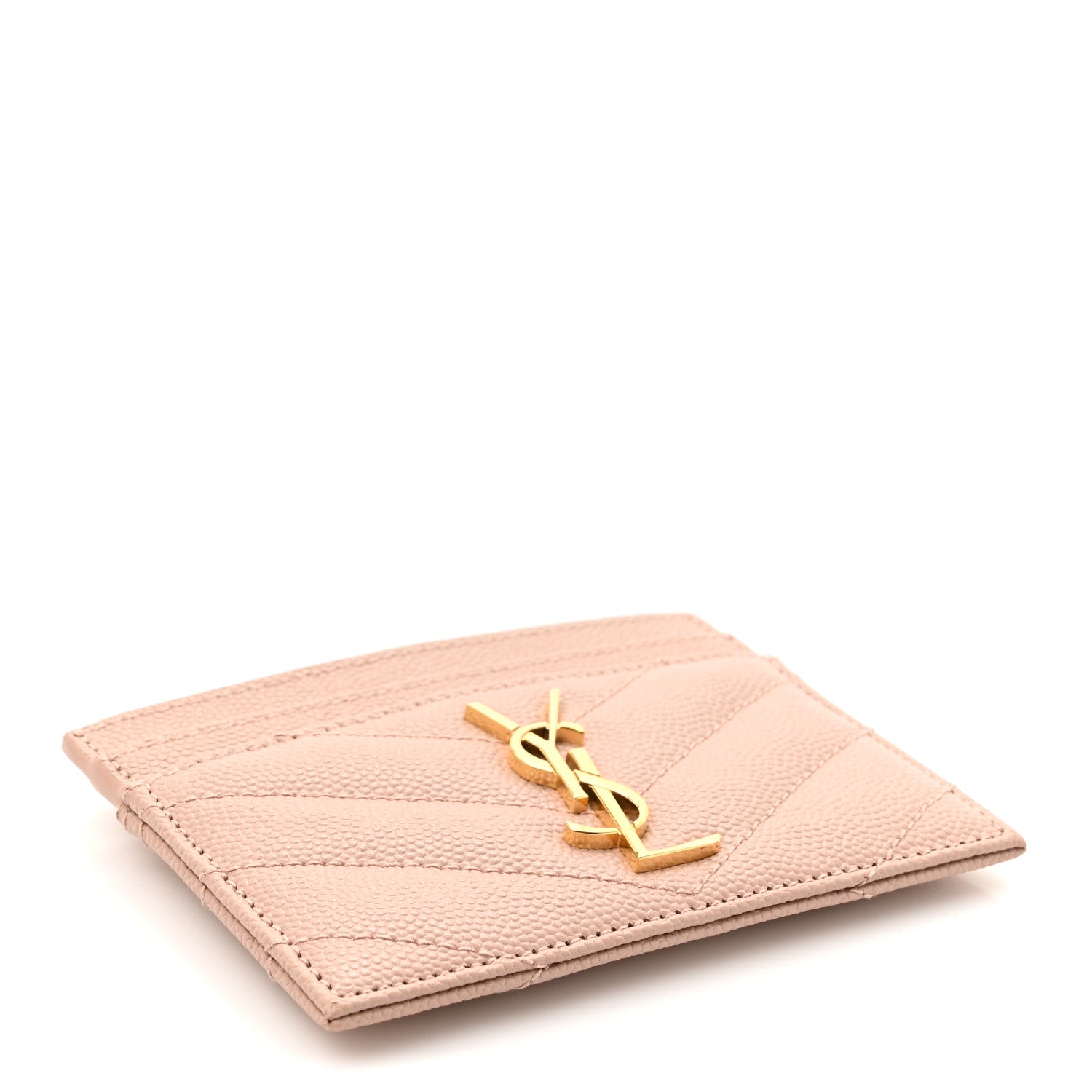 Saint Laurent Grain De Poudre Matelasse Chevron Monogram Credit Card Case Pale Pink 4 of 10