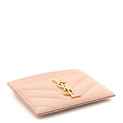 Saint Laurent Grain De Poudre Matelasse Chevron Monogram Credit Card Case Pale Pink 4 of 10