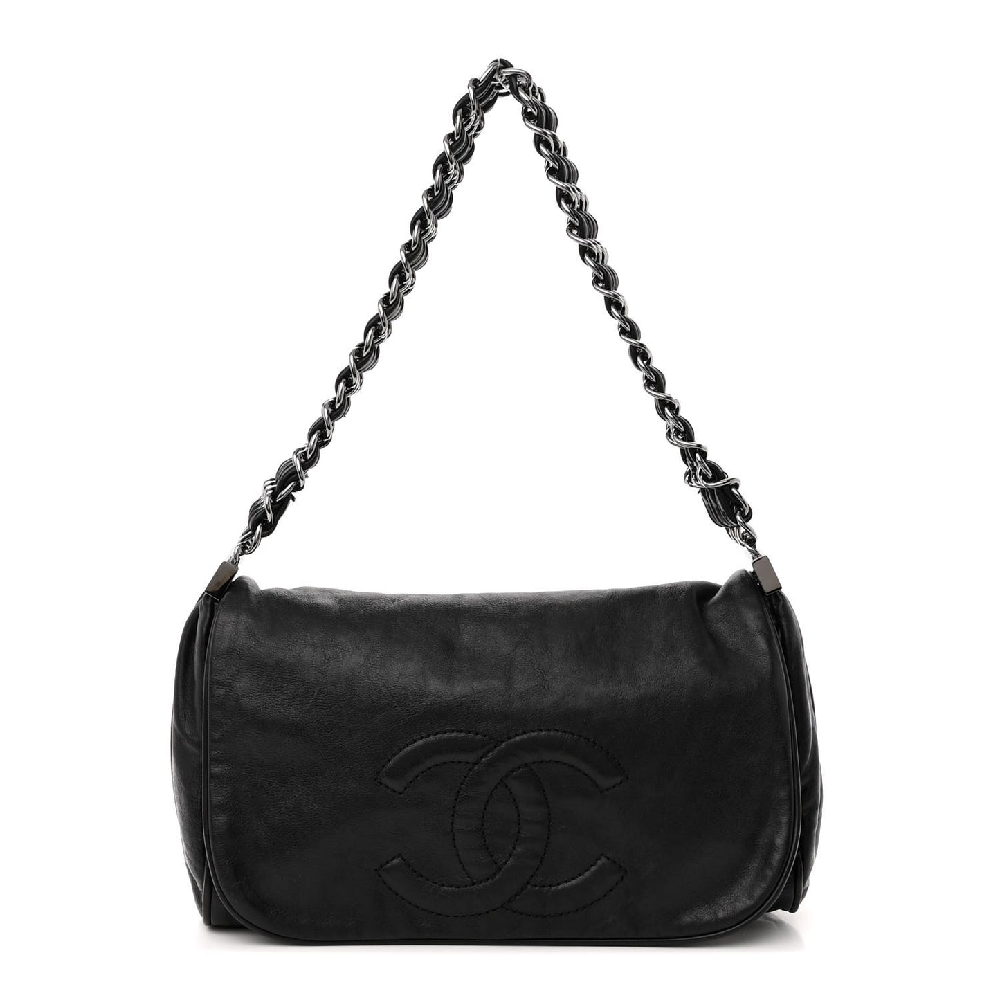 Calfskin Small Rock and Chain Flap Black
