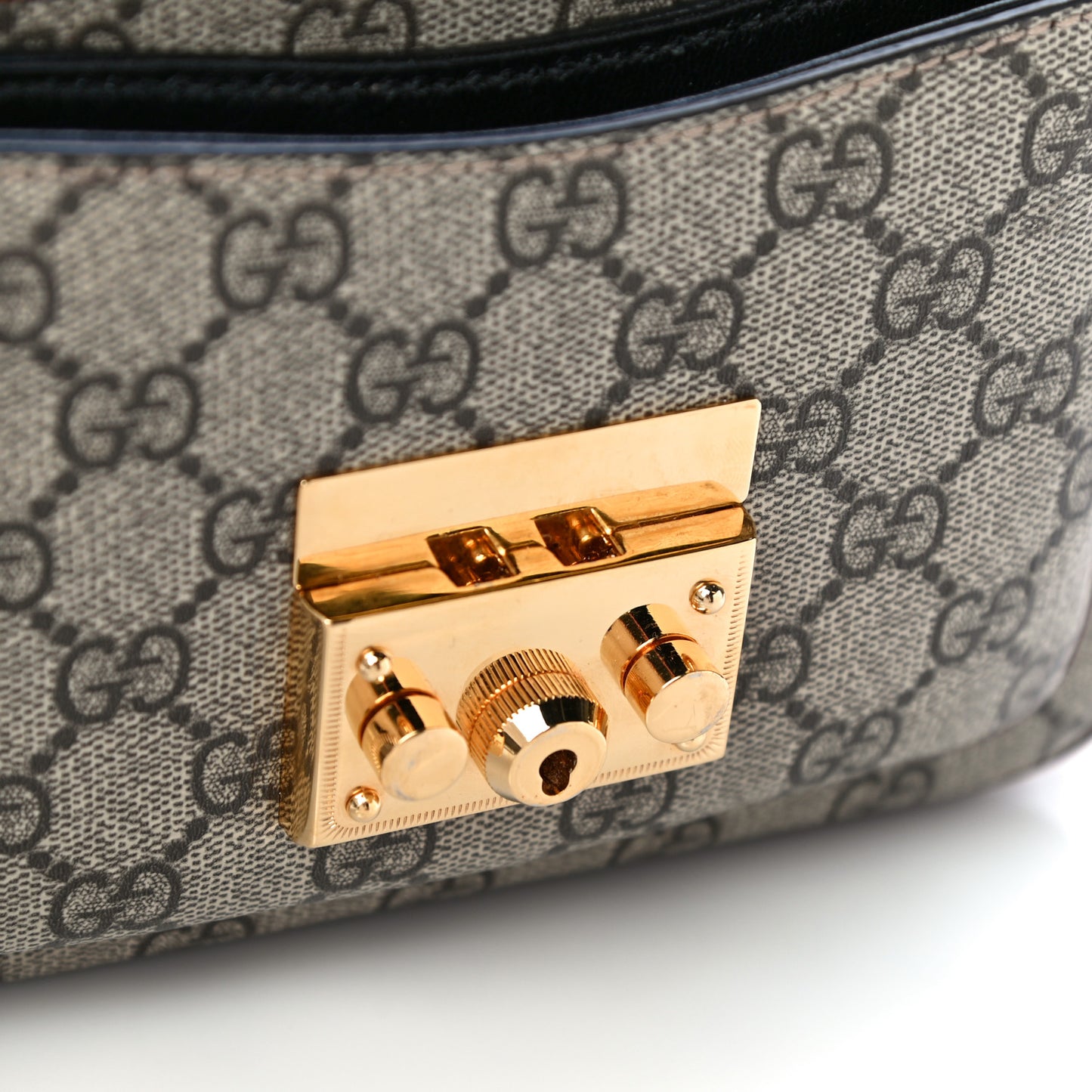 GG Supreme Monogram New Sakai Lux Calfskin Mini Padlock Flap Pocket Shoulder Bag Beige Ebony Black Cuir