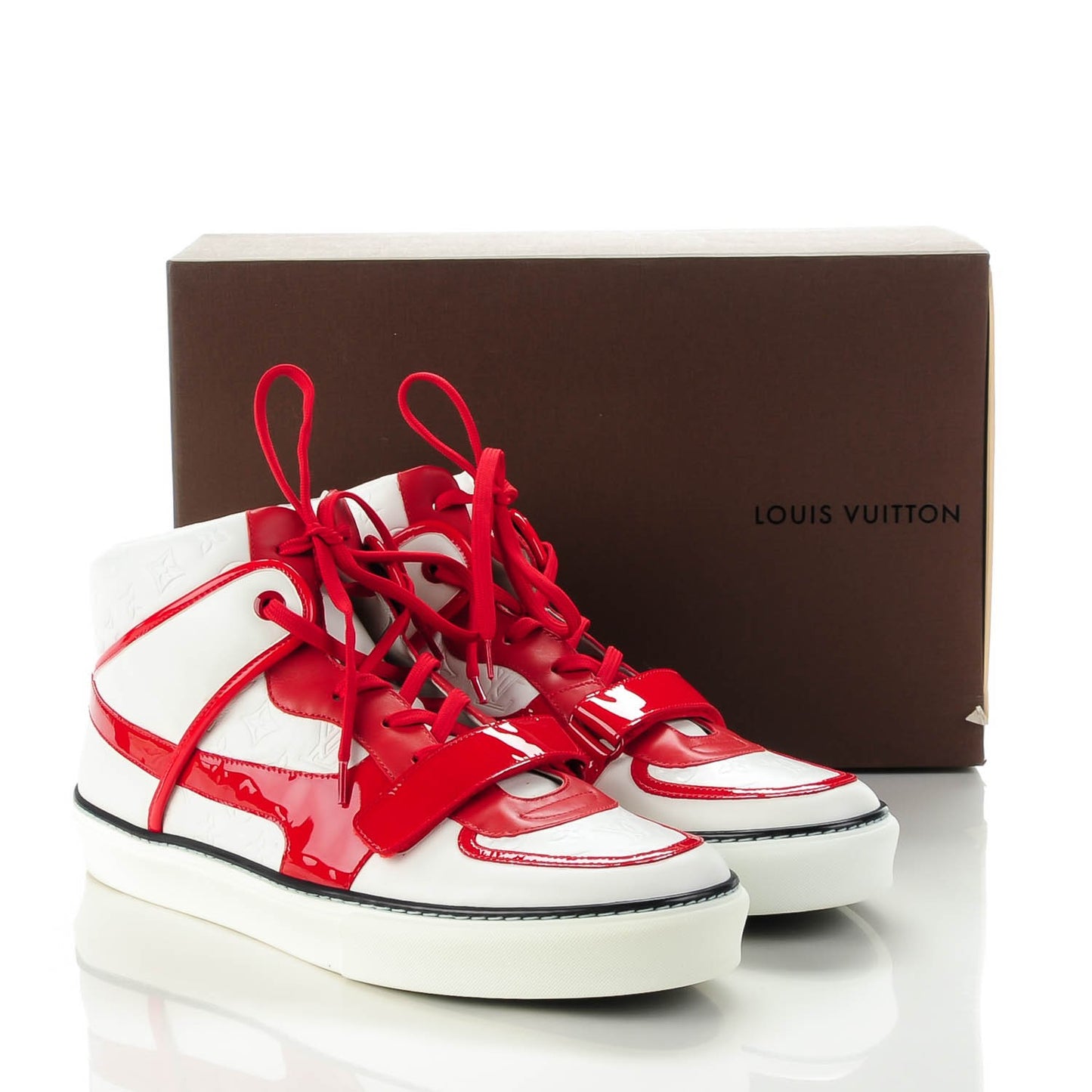 Calfskin Patent Tower High Top Sneakers 10 White Rouge
