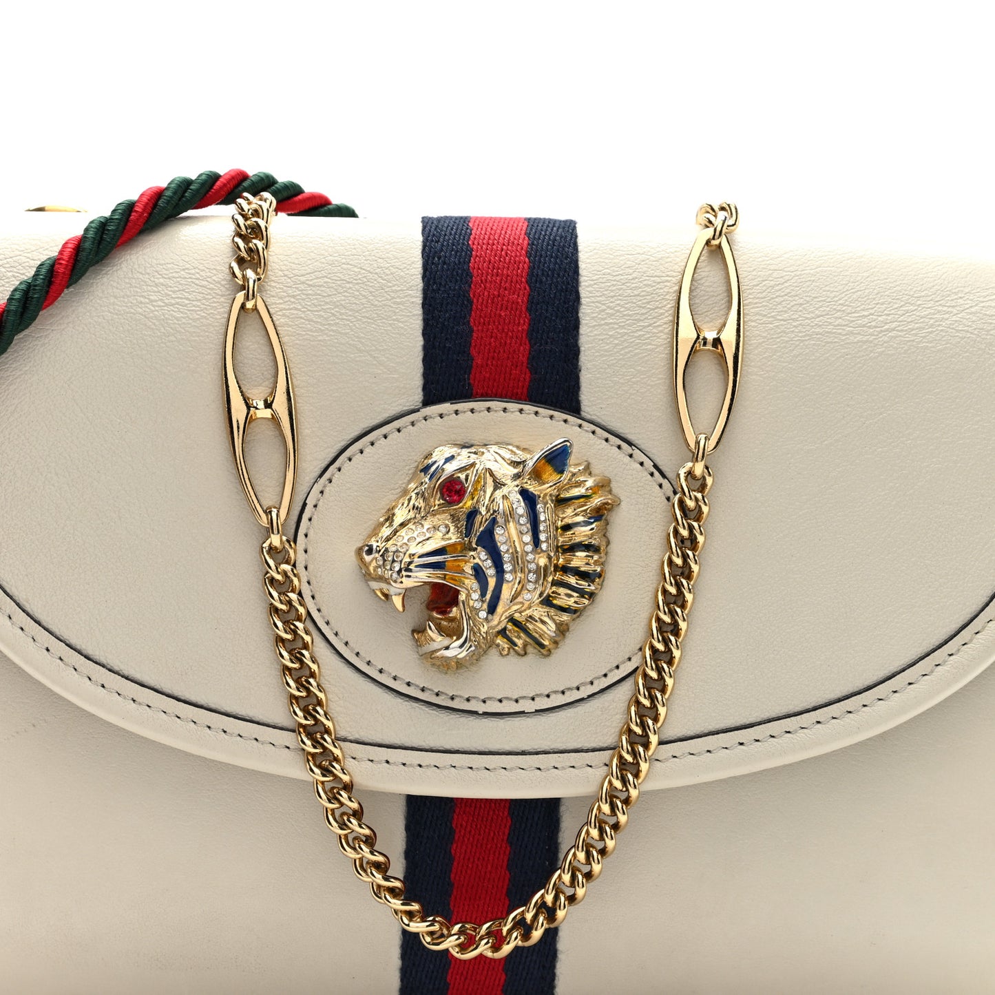 Textured Calfskin Web Small Rajah Slim Flap Shoulder Bag Mystic White
