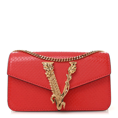 Versace Calfskin Snakeskin Embossed Virtus Mini Chain Crossbody Red 1 of 9
