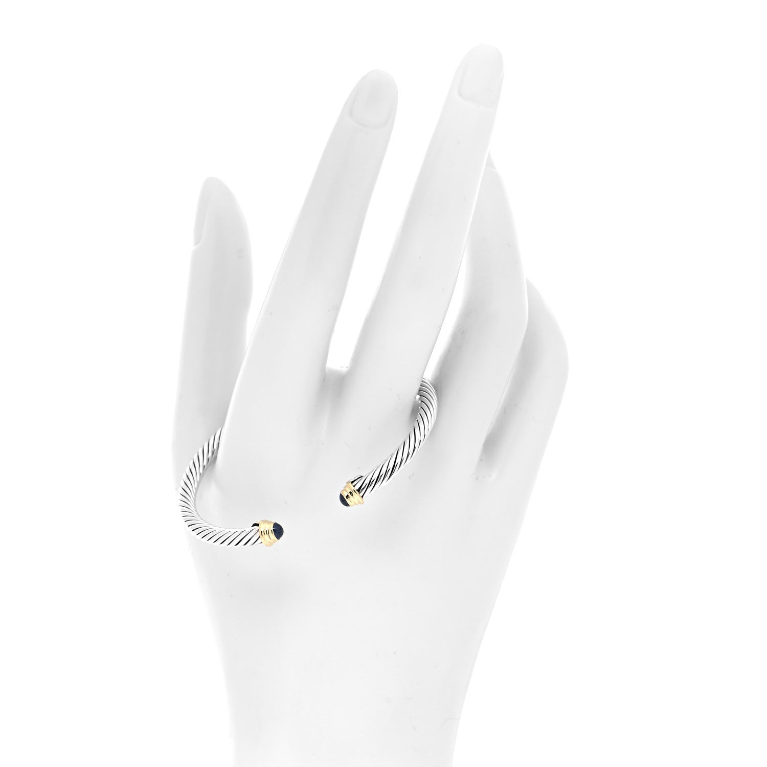 David Yurman Sterling Silver 18K Yellow Gold Blue Sapphire 4mm Cable Kids Birthstone Bracelet 2 of 4