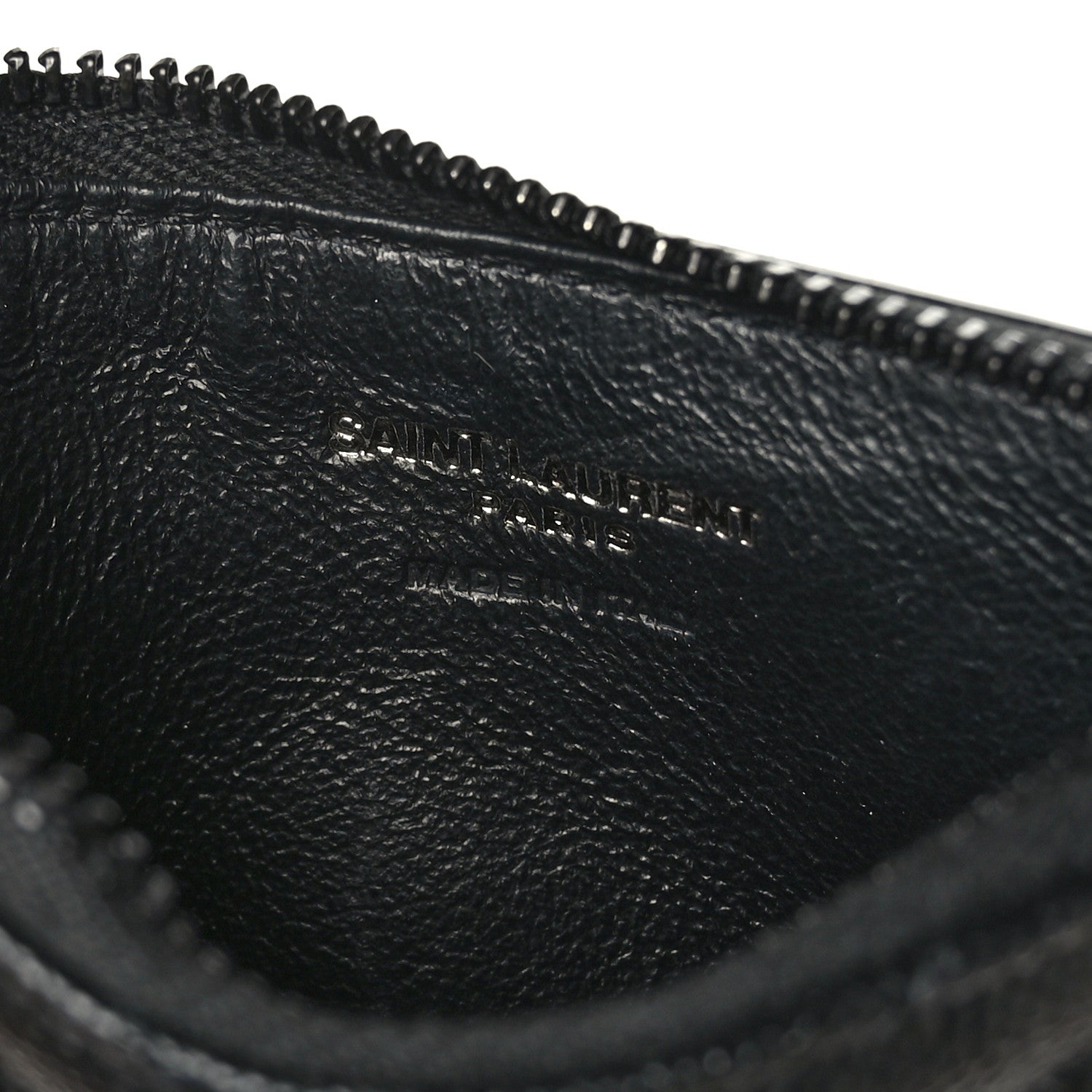 Saint Laurent Grain De Poudre Matelasse Chevron Monogram Fragments Zippered Card Case Black 6 of 7