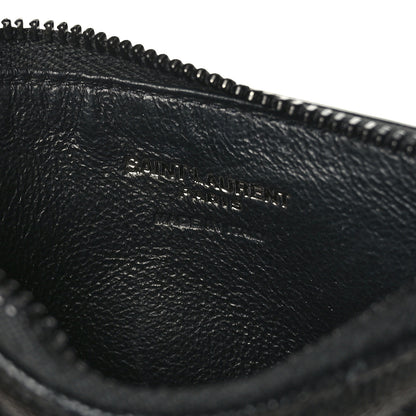 Saint Laurent Grain De Poudre Matelasse Chevron Monogram Fragments Zippered Card Case Black 6 of 7