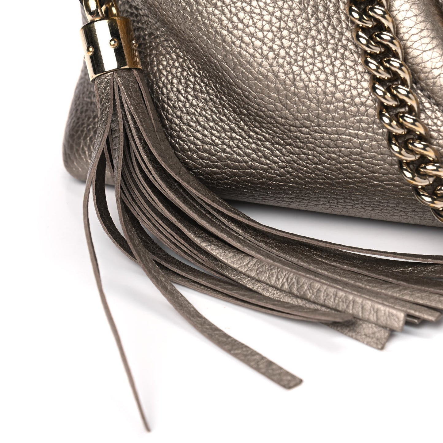 Metallic Pebbled Calfskin Medium Soho Chain Shoulder Bag Golden Beige
