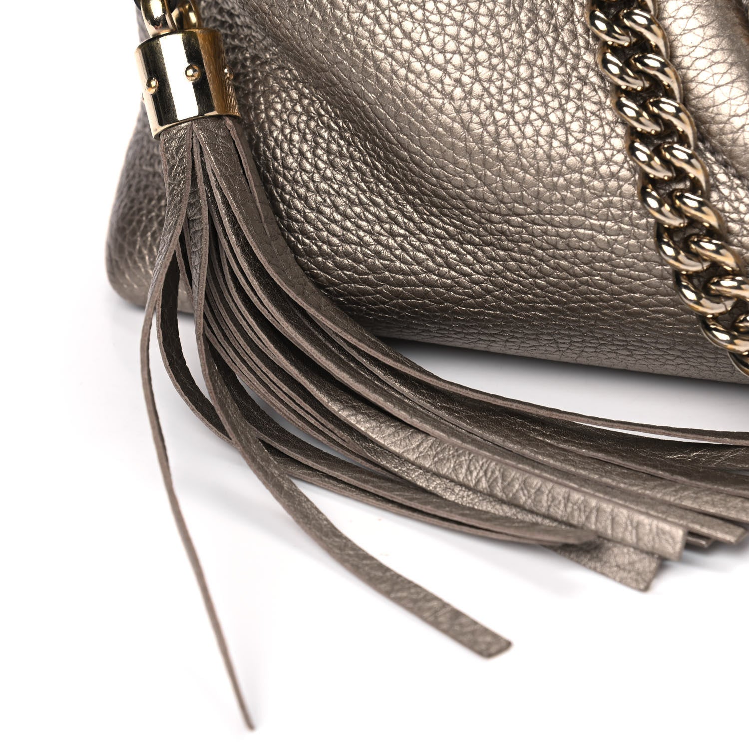 Gucci Metallic Pebbled Calfskin Medium Soho Chain Shoulder Bag Golden Beige 12 of 12