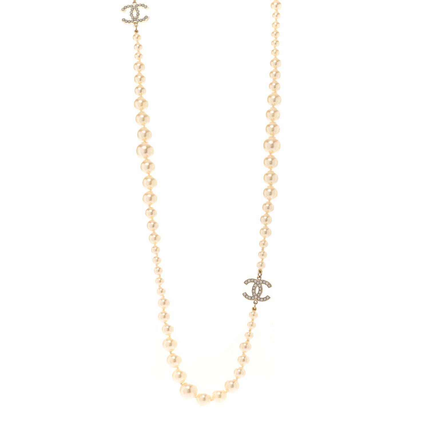 Chanel Graduated Pearl CC Long Necklace Light Gold 1 of 6