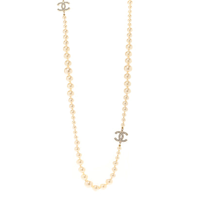 Chanel Graduated Pearl CC Long Necklace Light Gold 1 of 6