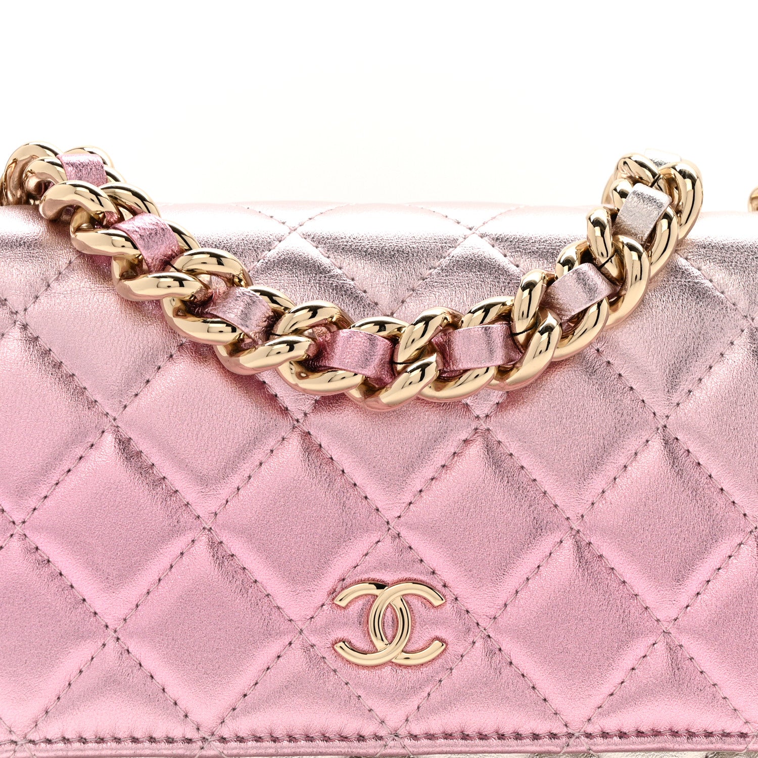Chanel Gradient Metallic Lambskin Quilted Like A Wallet Wallet On Chain WOC Gold Pink 9 of 14