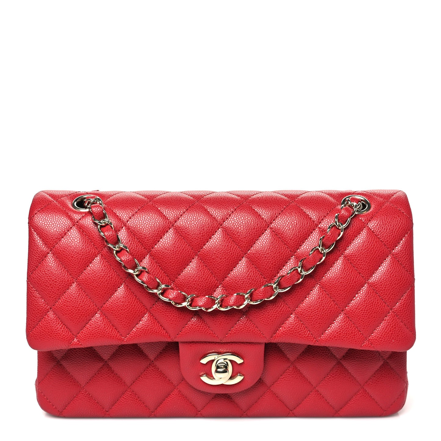Caviar Quilted Medium Double Flap Red