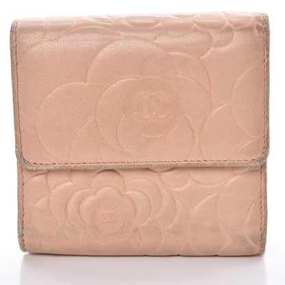 Chanel Lambskin Camellia Embossed Small Double Wallet Pink 15 of 20