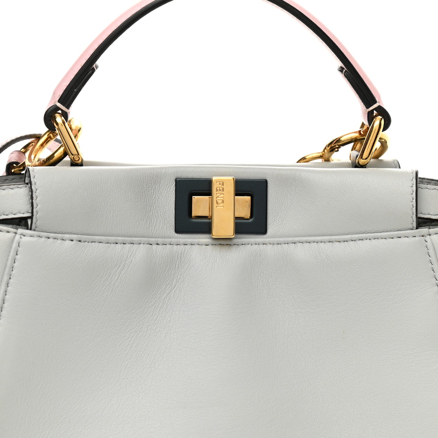 Fendi Nappa Colorblock Mini Peekaboo Iconic Satchel Grigio Perla Peonia Alga 9 of 11