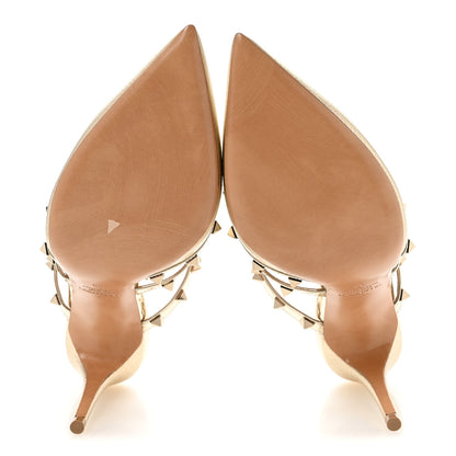 Valentino Garavani Metallic Pebbled Calfskin Rockstud 90mm Cage Mules 39 Platino 6 of 12