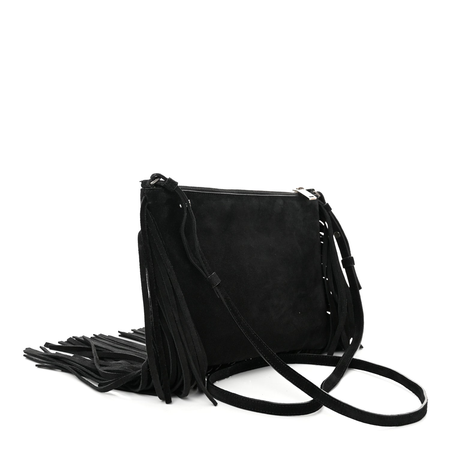 Saint Laurent Suede Calfskin Small Fringe Crossbody Bag Black 3 of 11