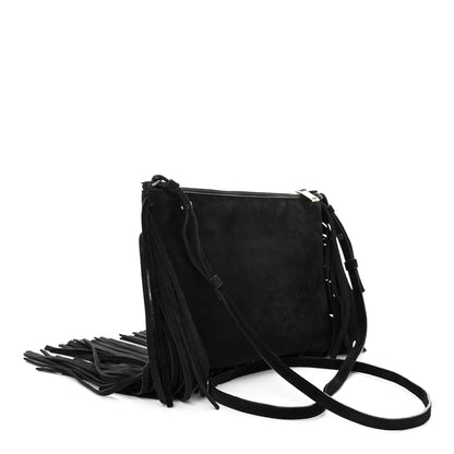 Saint Laurent Suede Calfskin Small Fringe Crossbody Bag Black 3 of 11