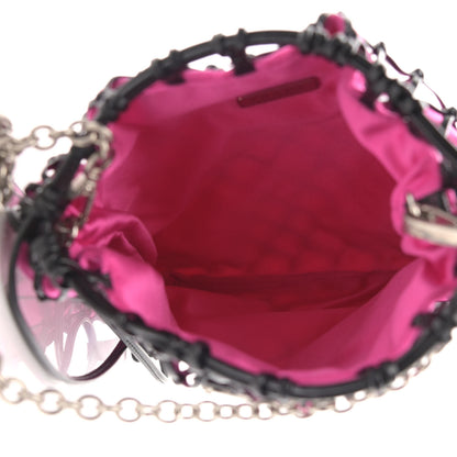 Prada Satin Net Chain Bag Fuxia Black 5 of 9