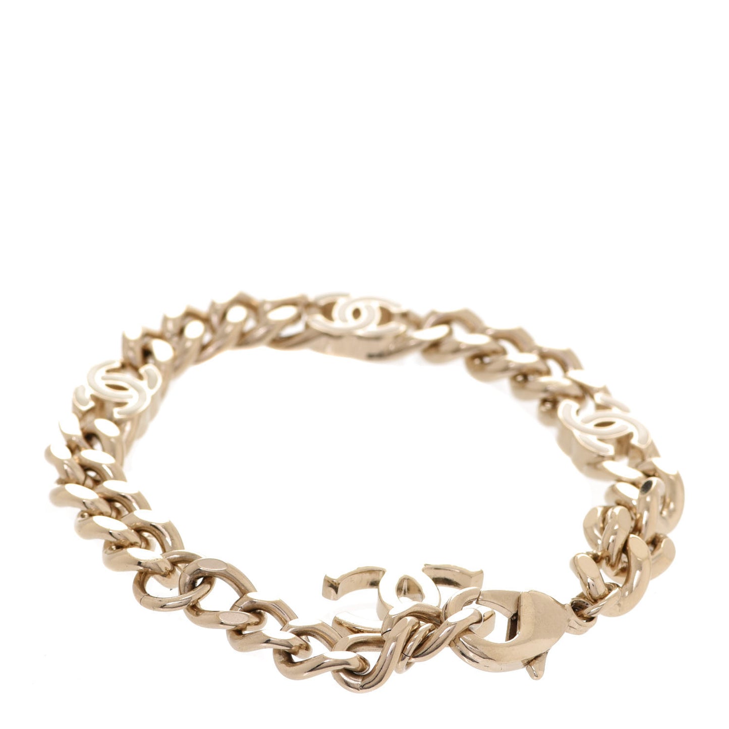 Enamel Metal CC Chain Bracelet Gold White