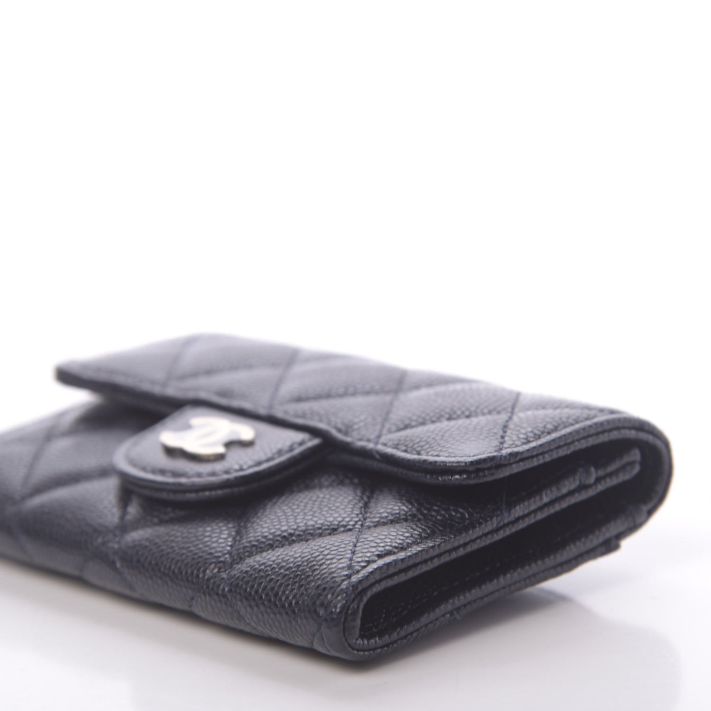 Caviar Quilted Flap Card Holder Wallet Navy Blue