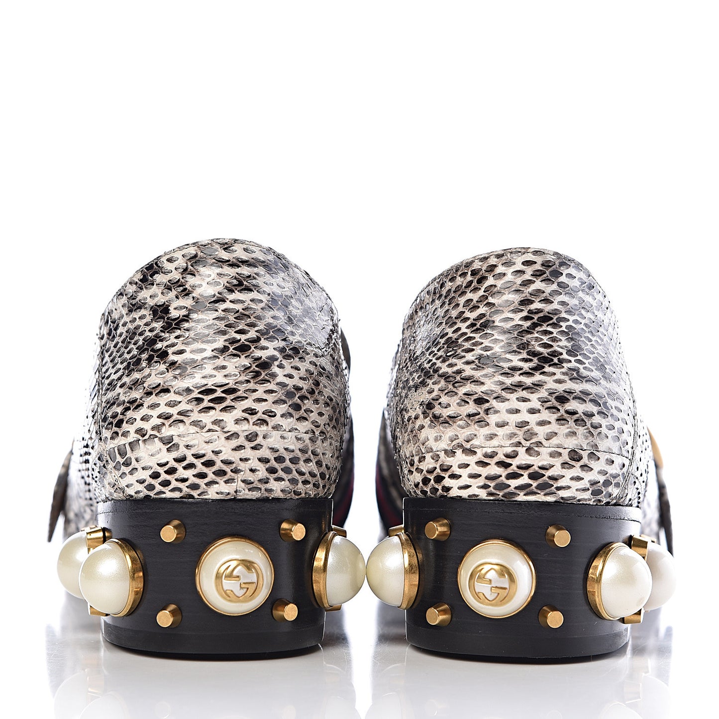 Elaphe Web Pearl Embellished Peyton Loafers 39 Roccia