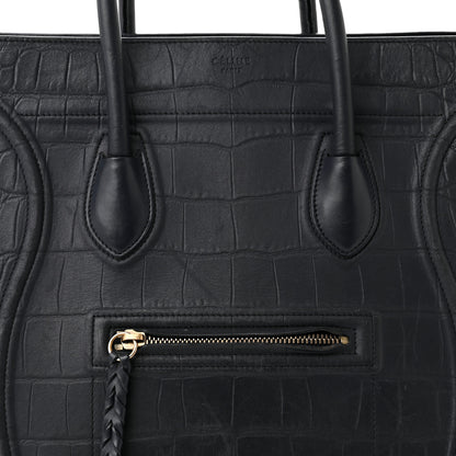 Celine Crocodile Embossed Nubuck Medium Phantom Luggage Navy Blue 8 of 14