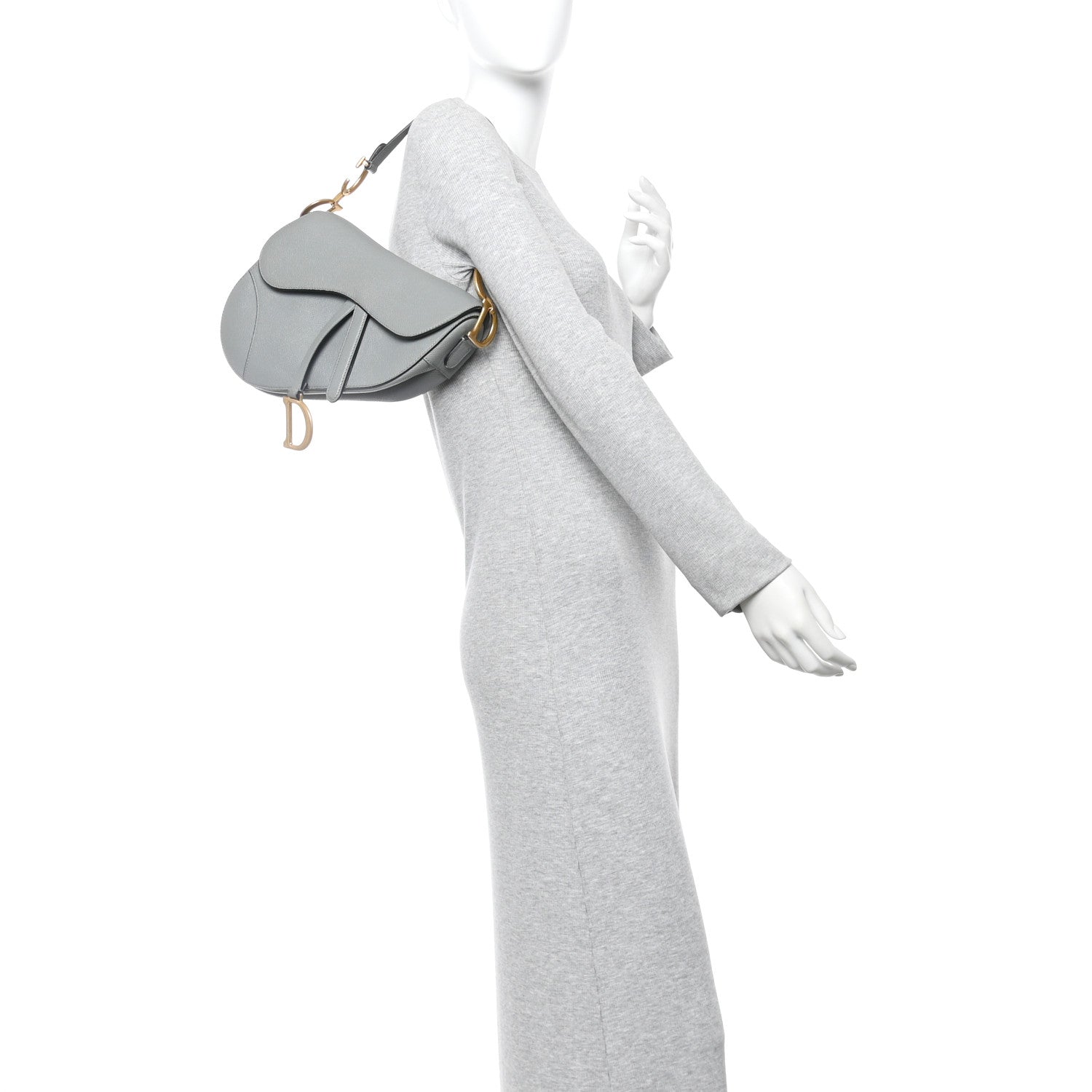 Christian Dior Grained Calfskin Saddle Bag Grey Stone 2 of 10