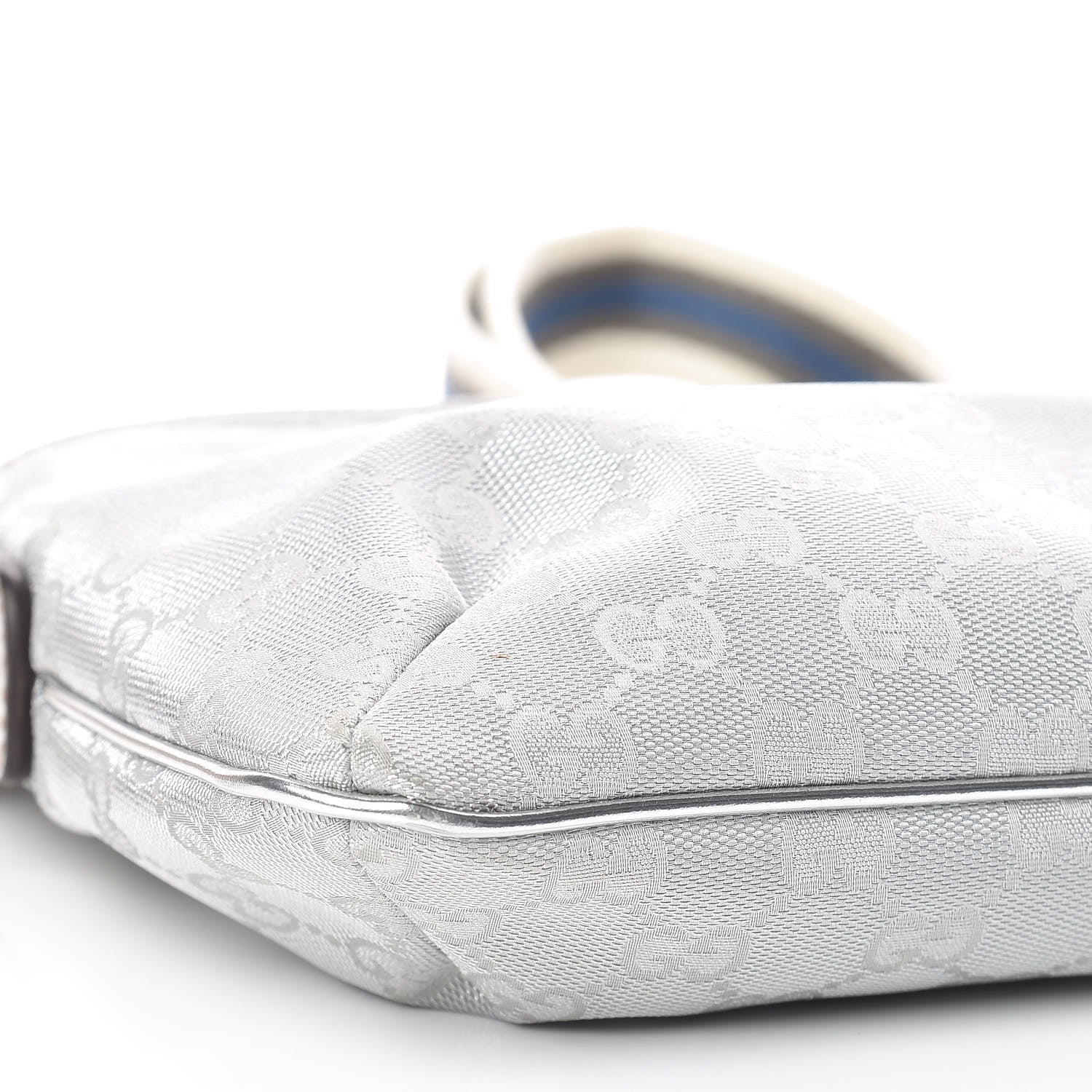 Gucci Metallic Monogram Web Small Flat Messenger Crossbody Silver 8 of 11