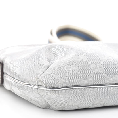 Gucci Metallic Monogram Web Small Flat Messenger Crossbody Silver 8 of 11