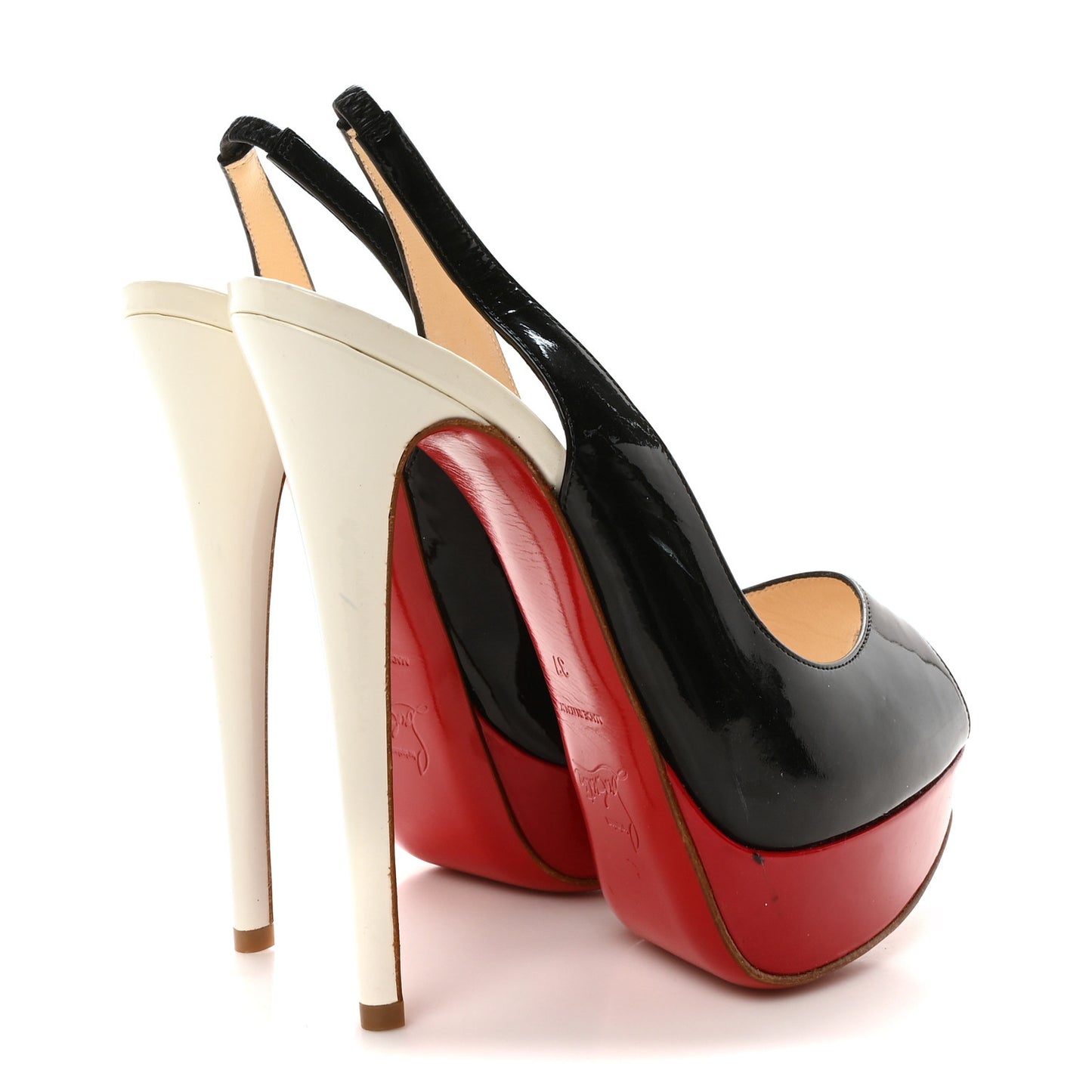 Patent Lady Peep Sling 150 Pumps 37 Black White