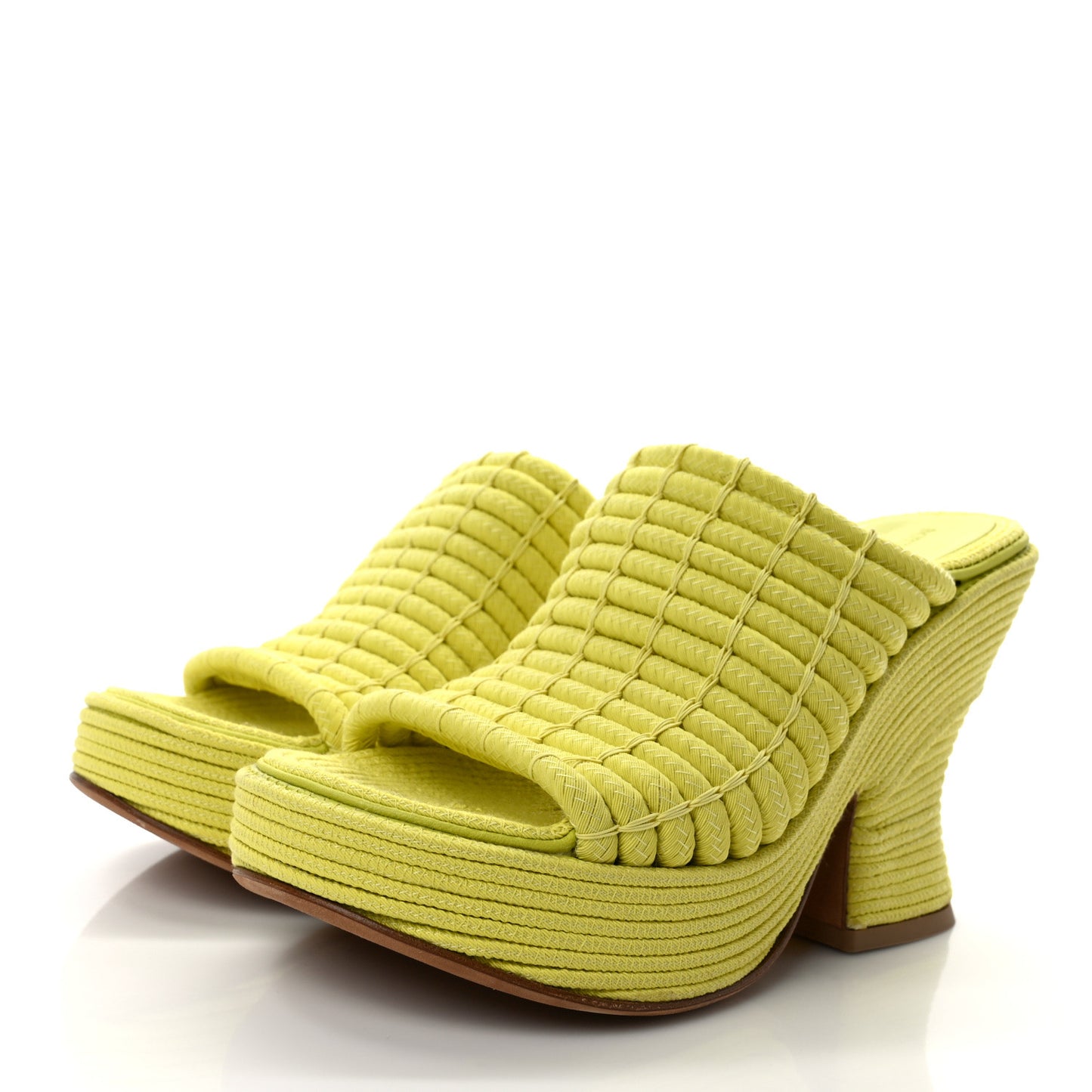String Knit Slide Platform Wedge Sandals 37.5 Yellow