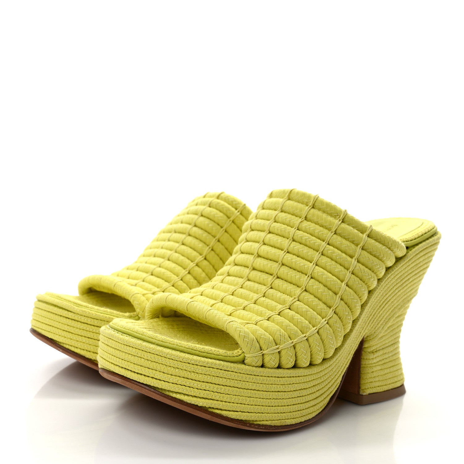 Bottega Veneta String Knit Slide Platform Wedge Sandals 37.5 Yellow 3 of 7