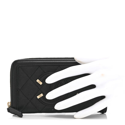 Chanel Caviar Quilted Medium Filigree Zip Around Wallet Black 2 of 10