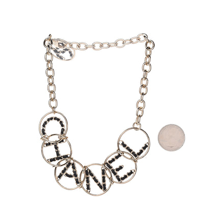 Chanel Lambskin Chain Logo Short Necklace Gold Black 2 of 4